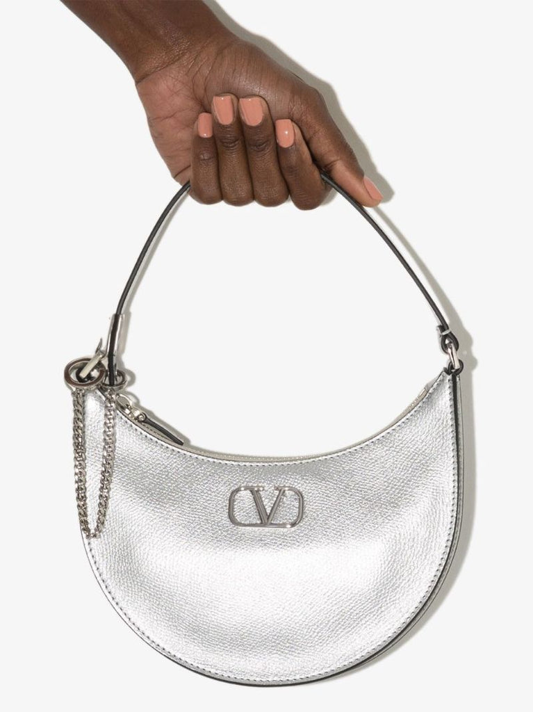 Silver Vlogo Signature Mini Leather Shoulder Bag