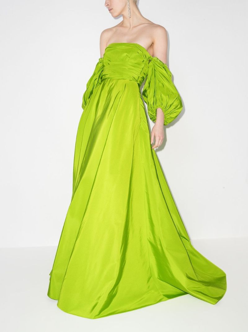 Green Silk Off-the-shoulder Gown