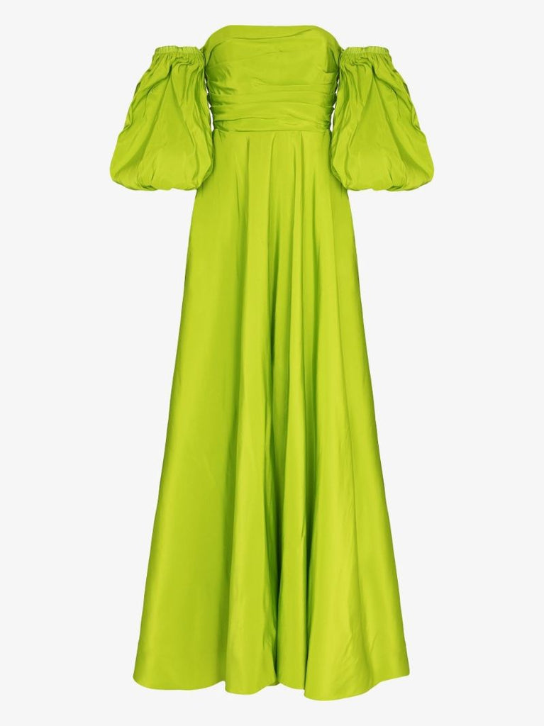Green Silk Off-the-shoulder Gown