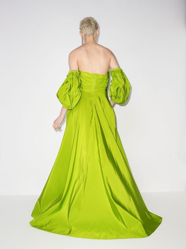 Green Silk Off-the-shoulder Gown