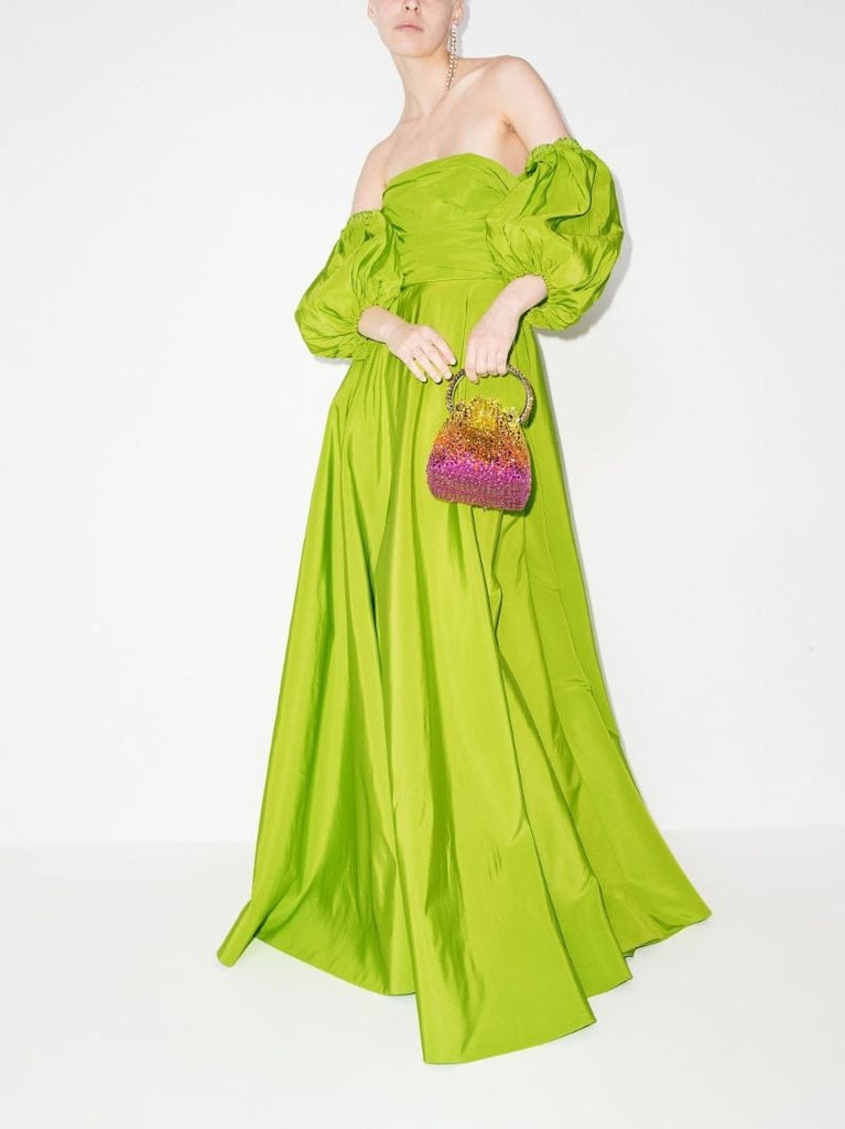 Green Silk Off-the-shoulder Gown