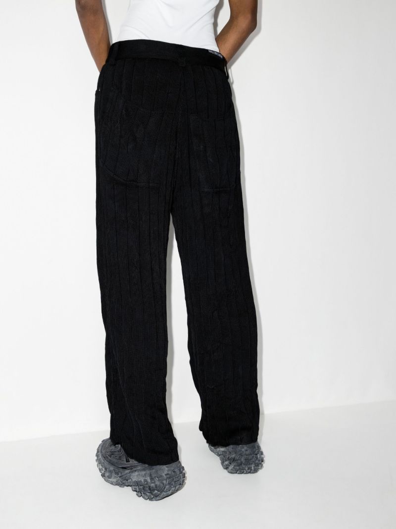 Black Logo Patch Ribbed Silk Trousers