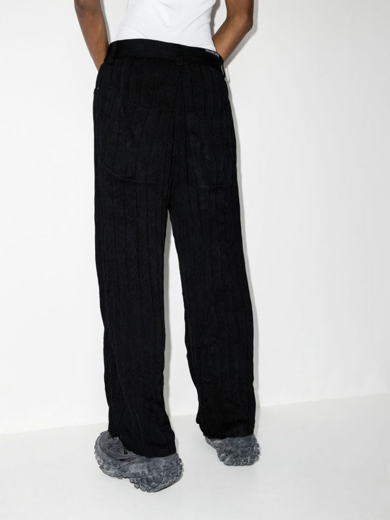 Black Logo Patch Ribbed Silk Trousers