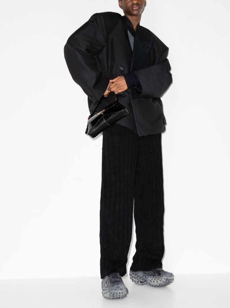 Black Logo Patch Ribbed Silk Trousers