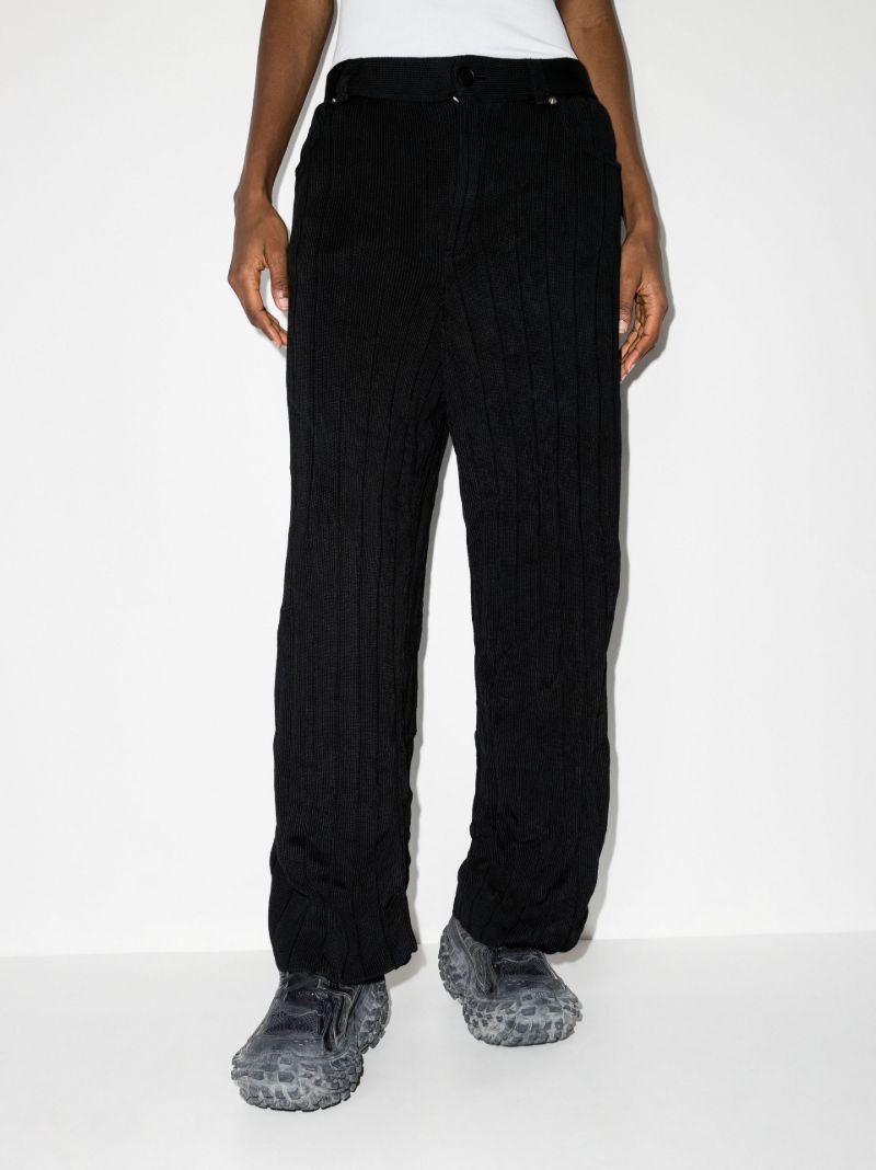 Black Logo Patch Ribbed Silk Trousers