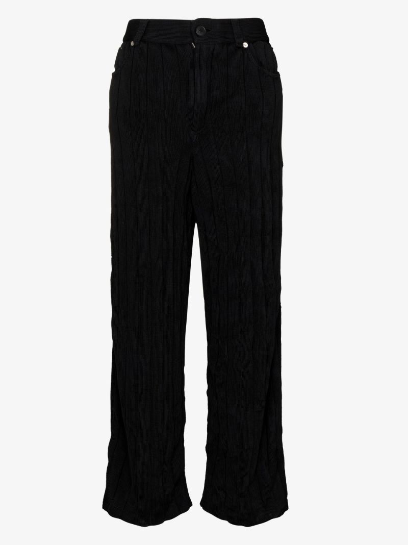 Black Logo Patch Ribbed Silk Trousers