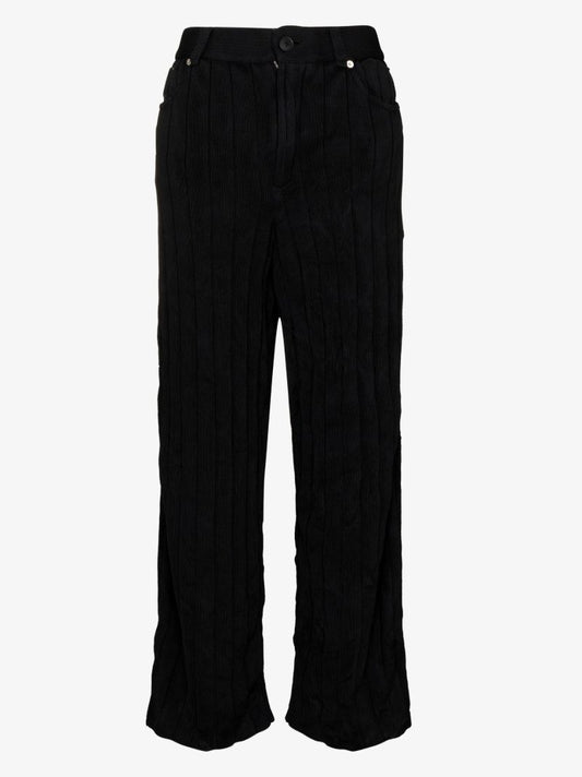 Black Logo Patch Ribbed Silk Trousers