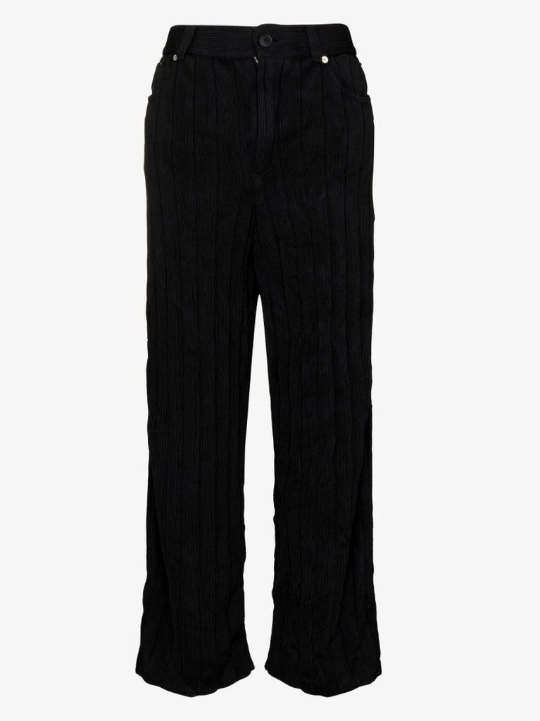 Black Logo Patch Ribbed Silk Trousers
