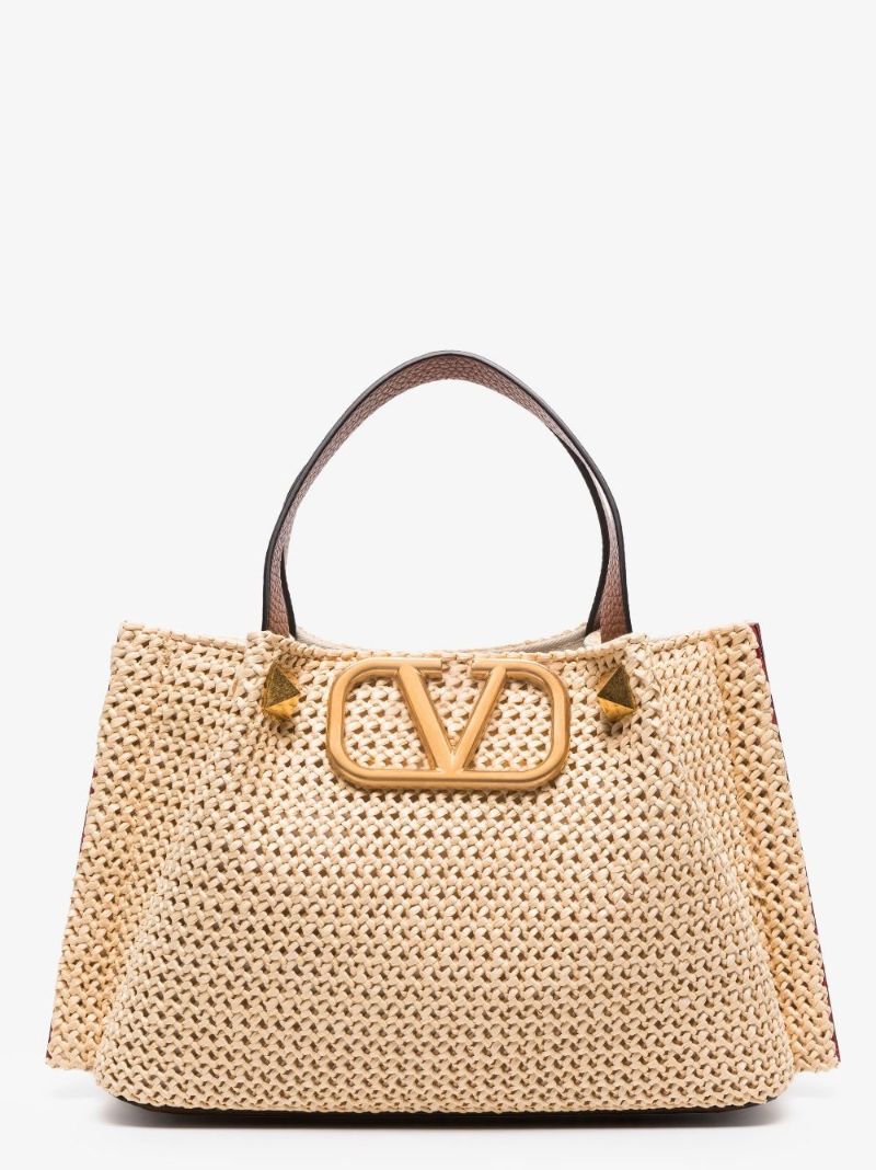 Neutral Vlogo Small Straw Tote Bag