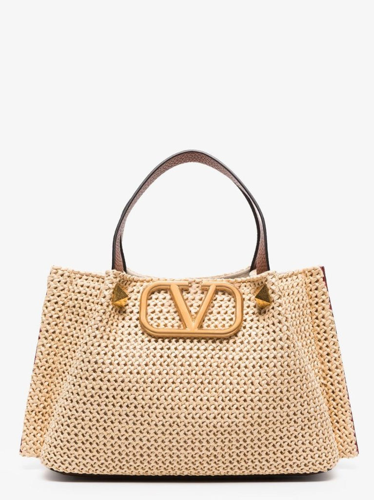 Neutral Vlogo Small Straw Tote Bag
