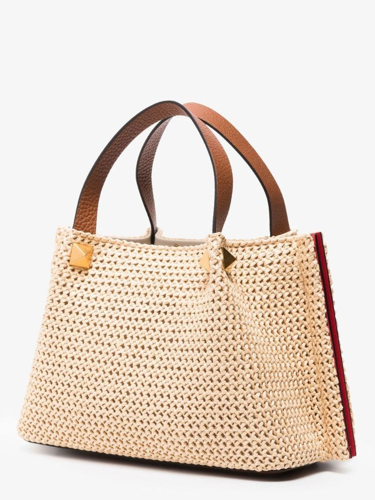 Neutral Vlogo Small Straw Tote Bag