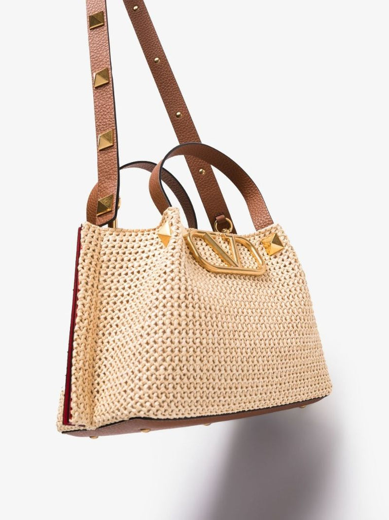 Neutral Vlogo Small Straw Tote Bag