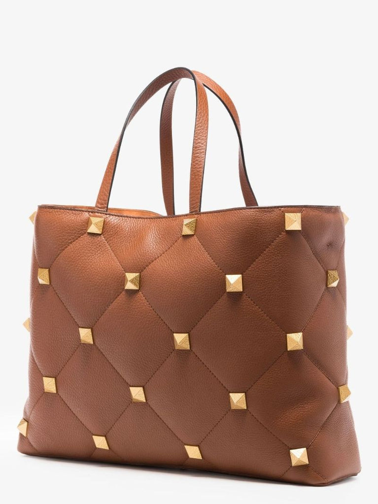 Brown Valentino Garavani Roman Stud Leather Tote Bag