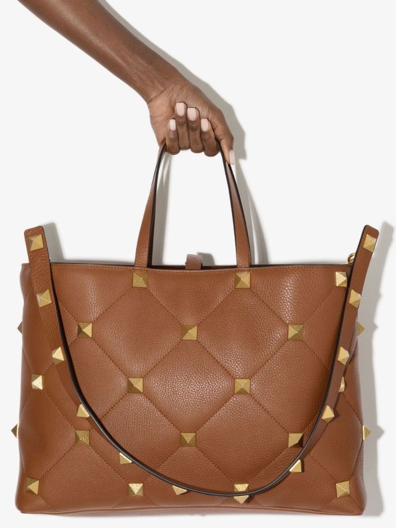 Brown Valentino Garavani Roman Stud Leather Tote Bag