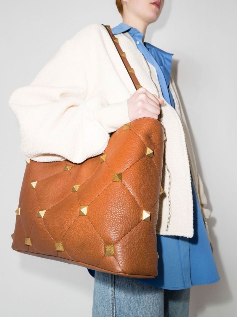 Brown Valentino Garavani Roman Stud Leather Tote Bag