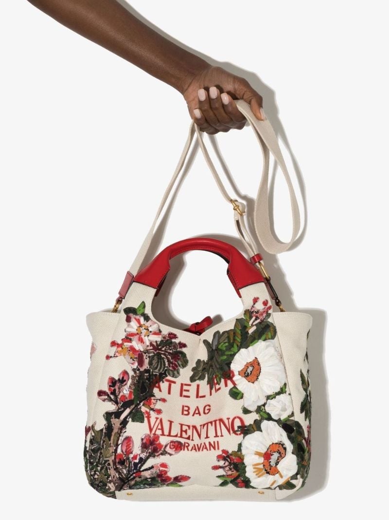 Neutral Valentino Garavani Atelier Floral AppliquÃ_x0083_Â© Tote Bag