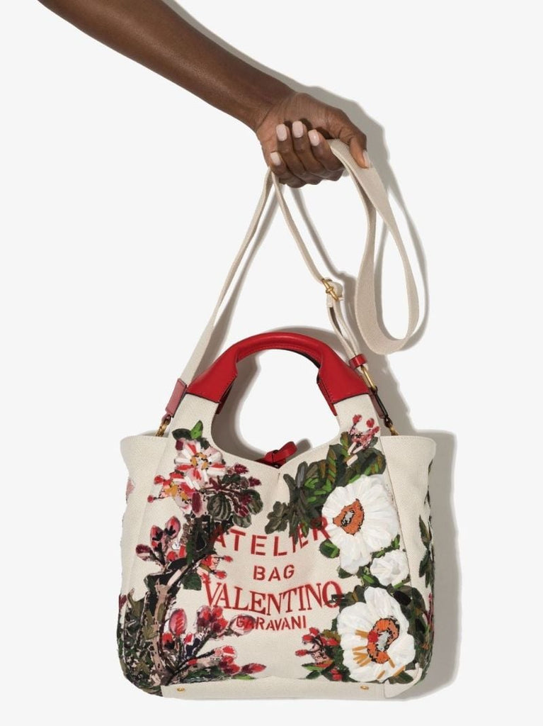 Neutral Valentino Garavani Atelier Floral AppliquÃ_x0083_Â© Tote Bag