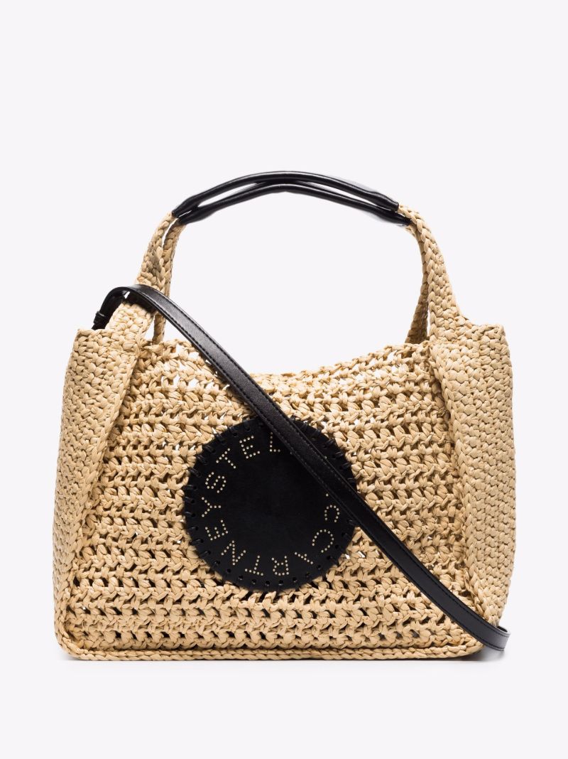 Neutral Logo Raffia Cross Body Bag