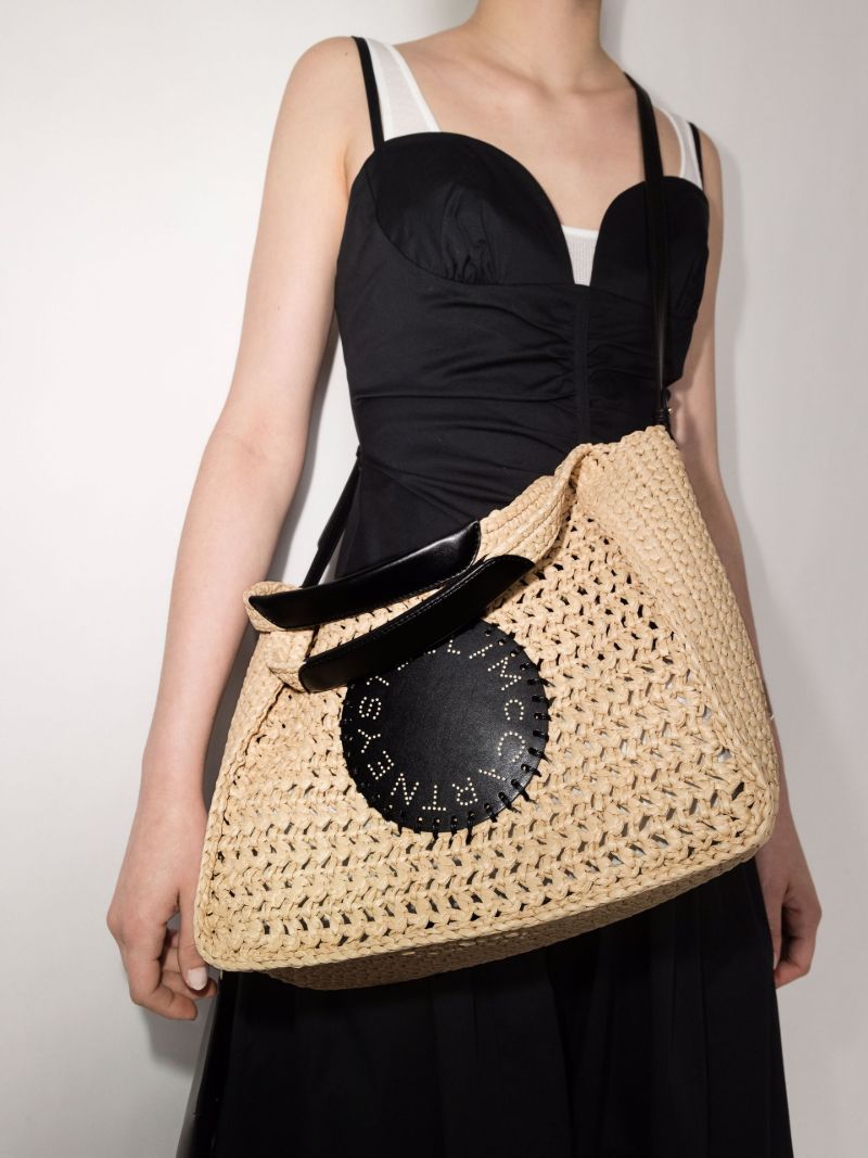 Neutral Logo Raffia Cross Body Bag