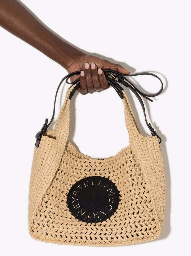 Neutral Logo Raffia Cross Body Bag