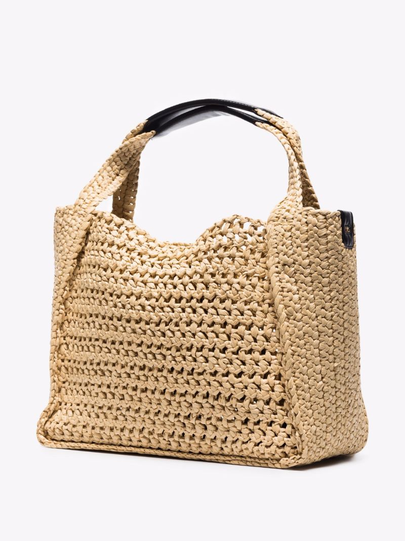 Neutral Logo Raffia Cross Body Bag