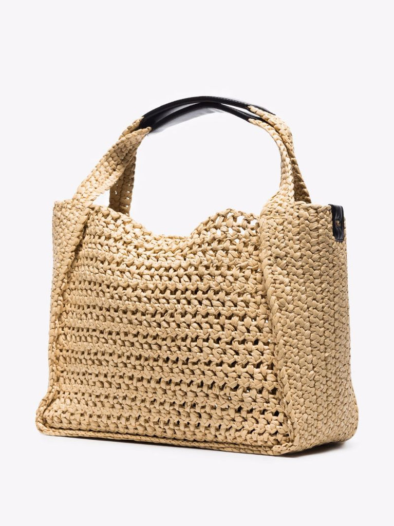 Neutral Logo Raffia Cross Body Bag