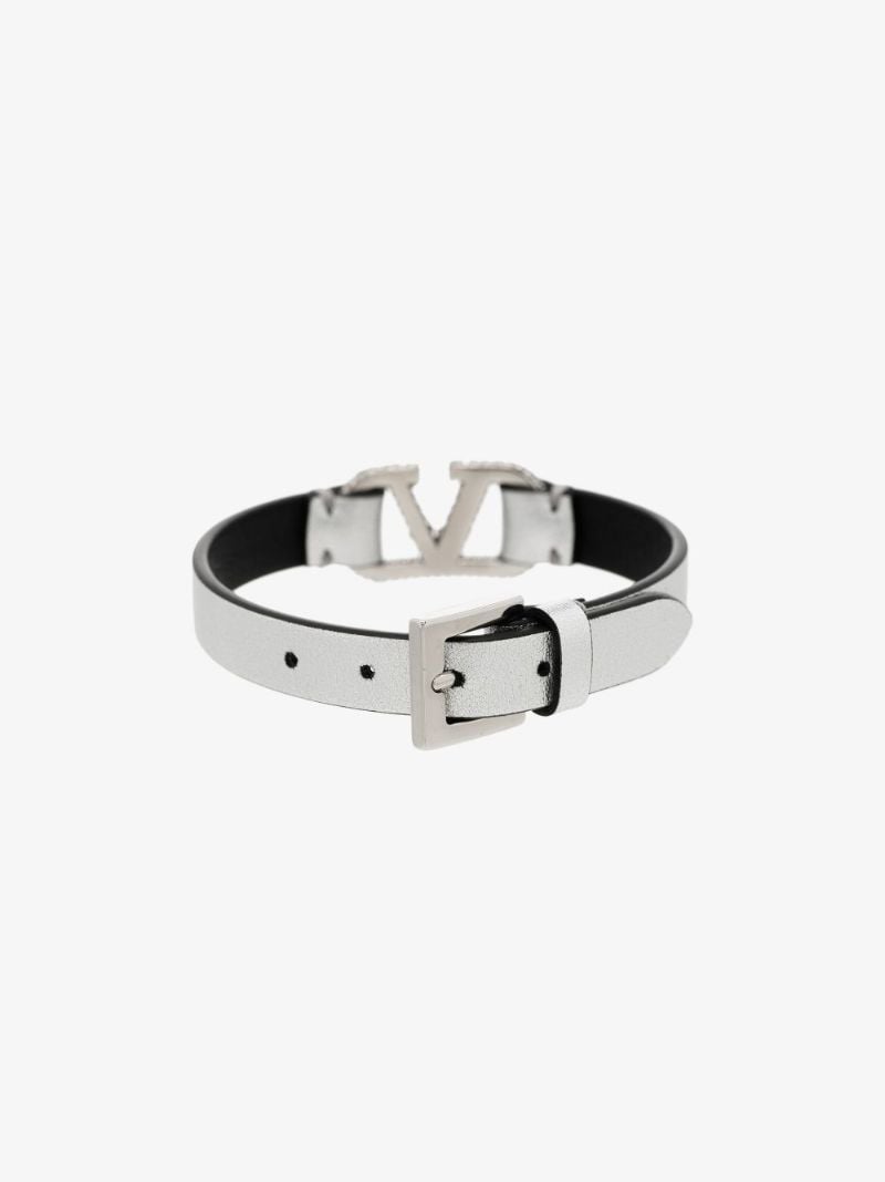 Silver Tone Vlogo Crystal Leather Bracelet