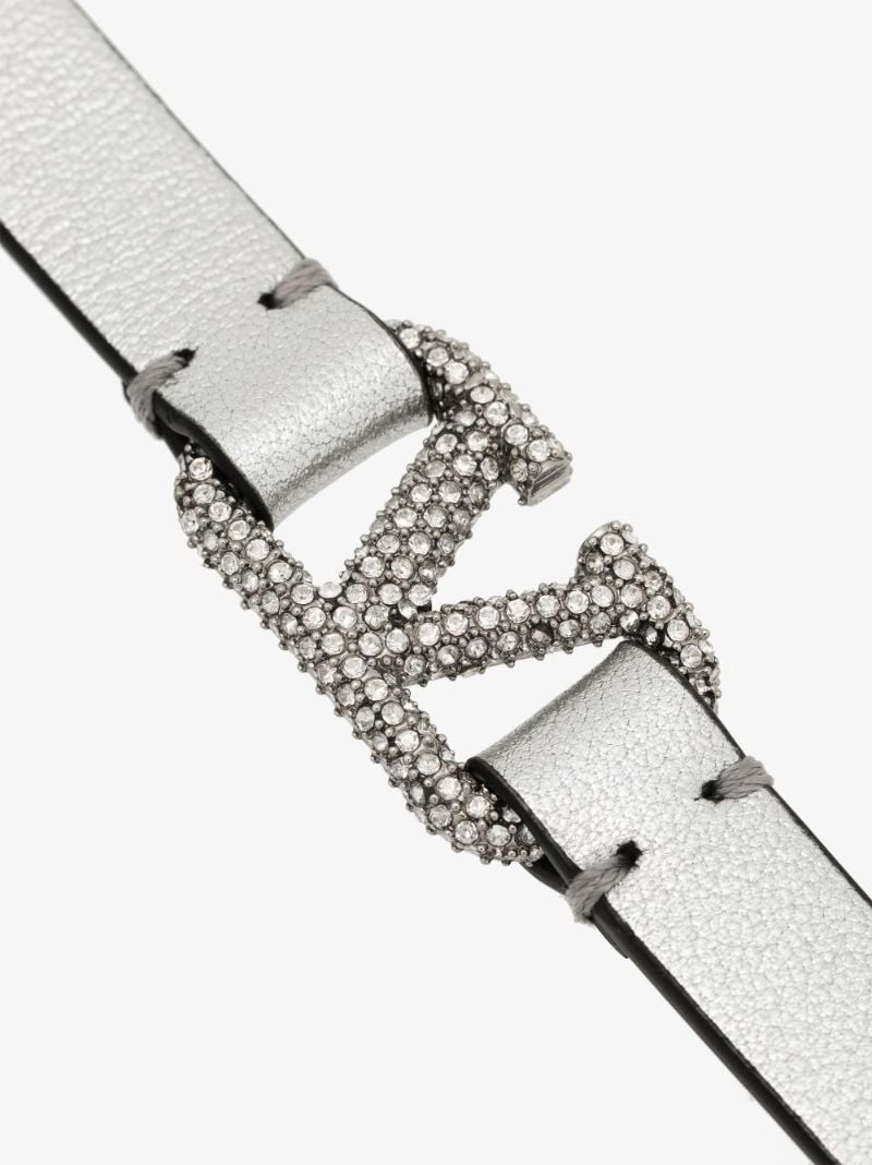Silver Tone Vlogo Crystal Leather Bracelet