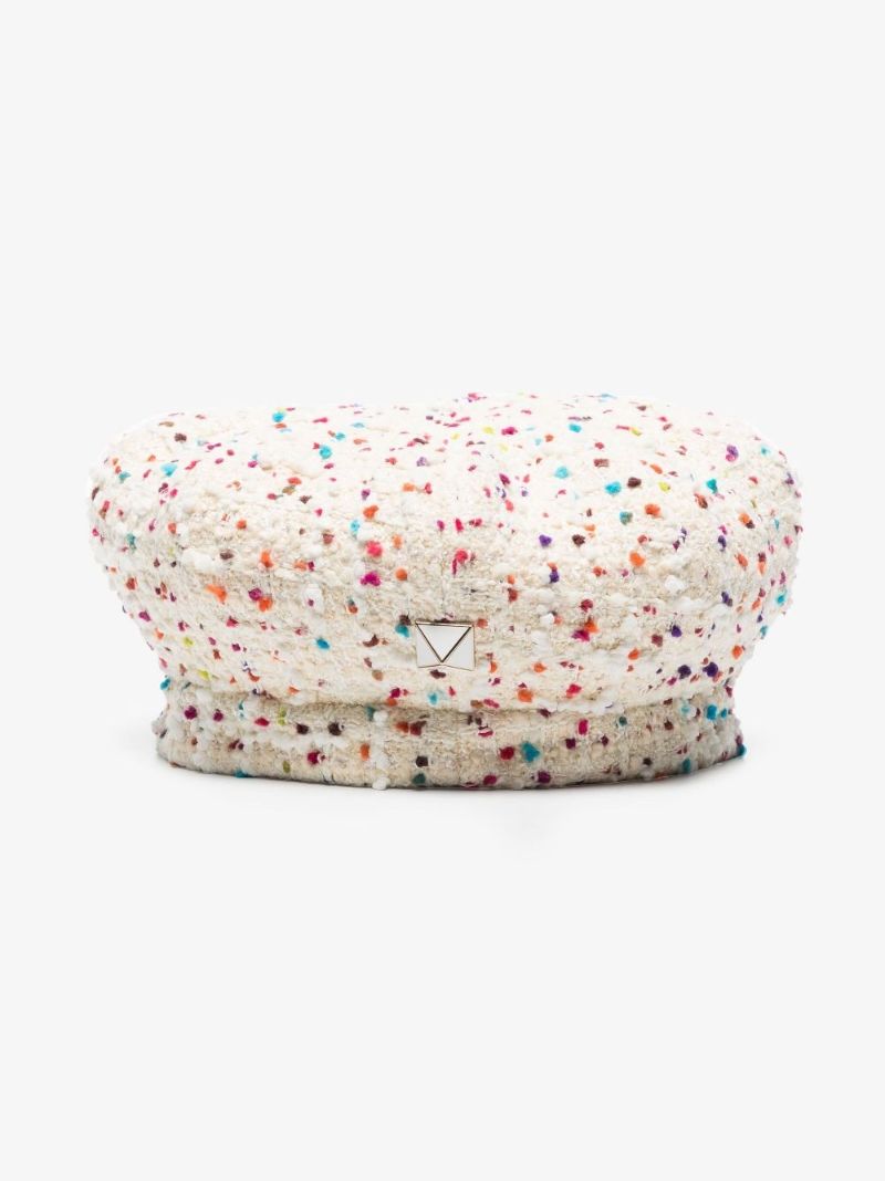 Neutral Roman Stud Tweed Beret