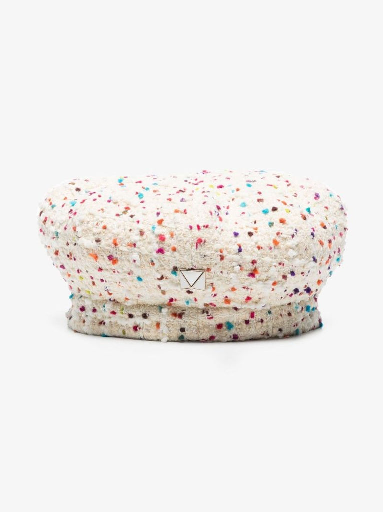 Neutral Roman Stud Tweed Beret