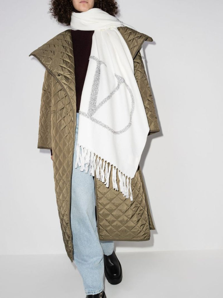 White Vlogo Signature Wool Scarf