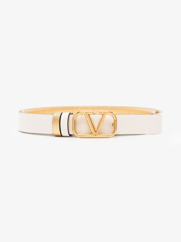 Gold Tone Vlogo Signature Reversible Leather Belt