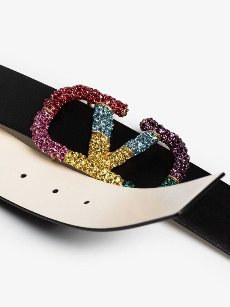 Black Vlogo Signature Reversible Leather Belt