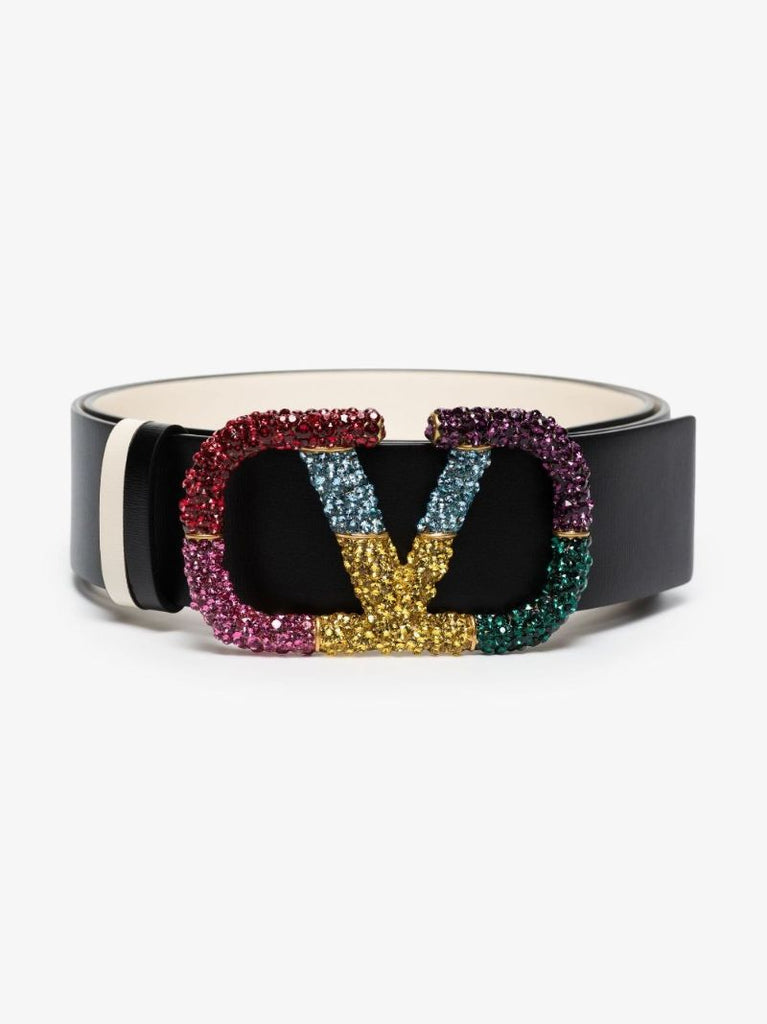 Black Vlogo Signature Reversible Leather Belt