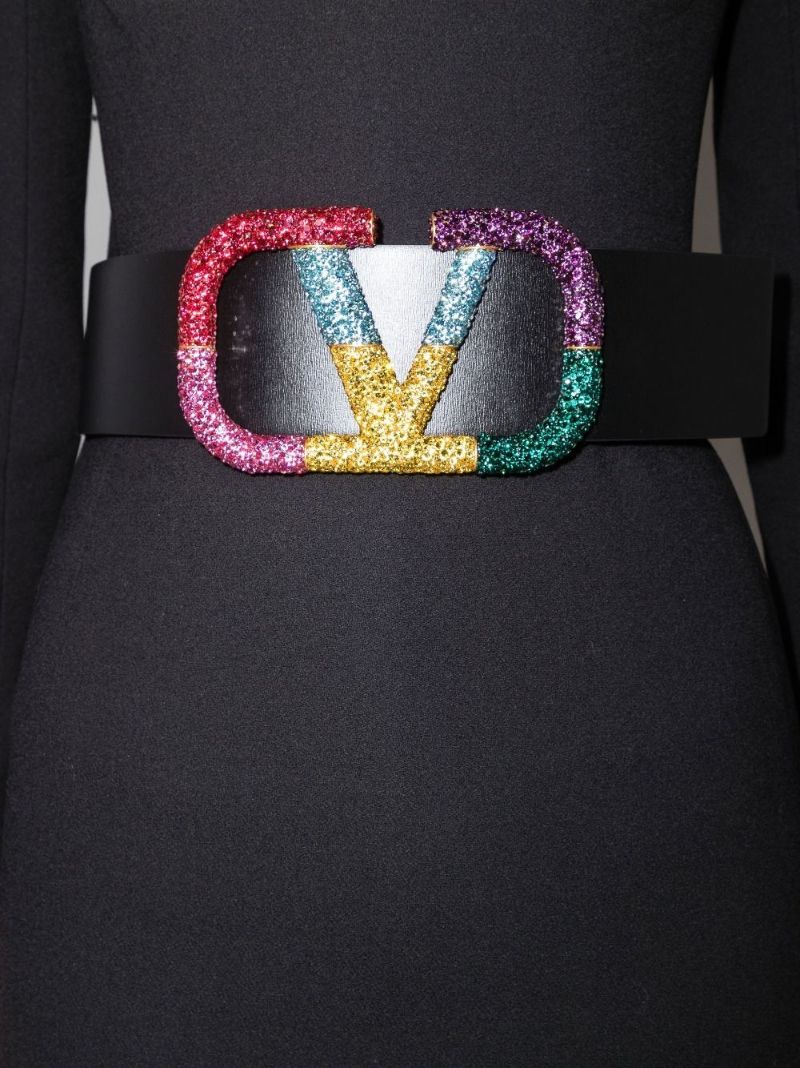 Black Vlogo Rainbow Reversible Leather Belt