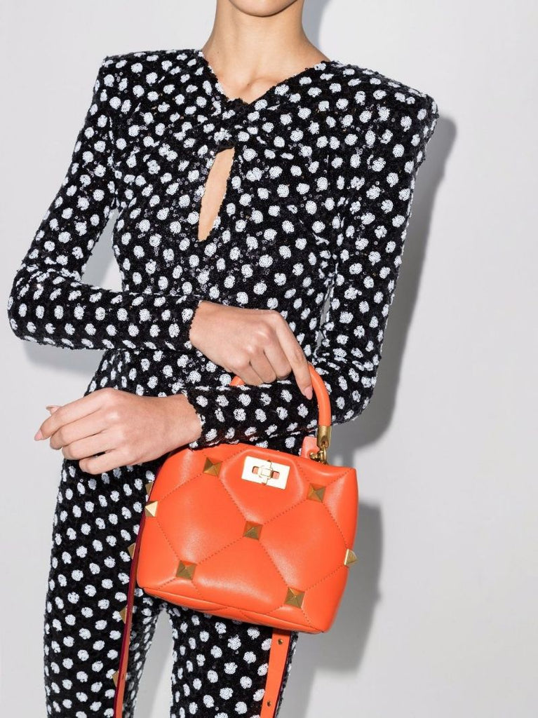 Orange the Handle Roman Stud Leather Shoulder Bag