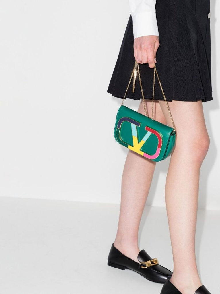 Green Vlogo Signature Leather Shoulder Bag