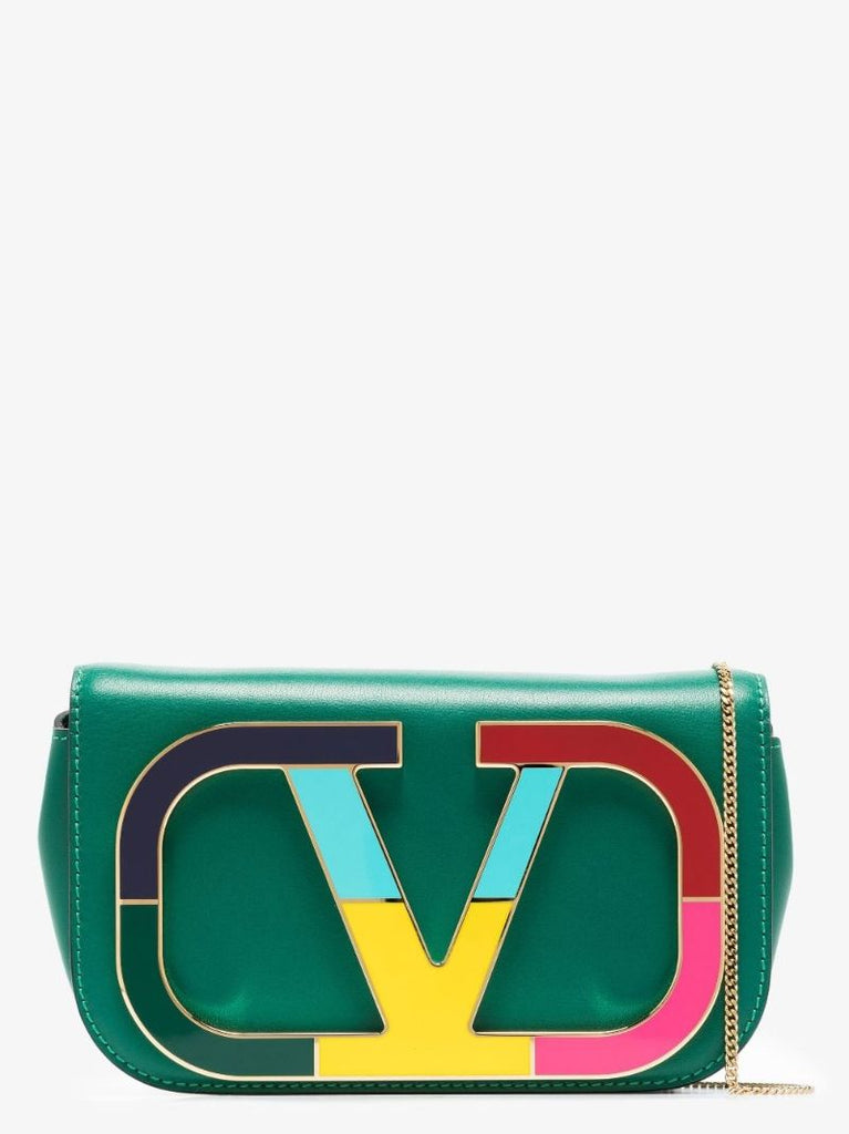 Green Vlogo Signature Leather Shoulder Bag