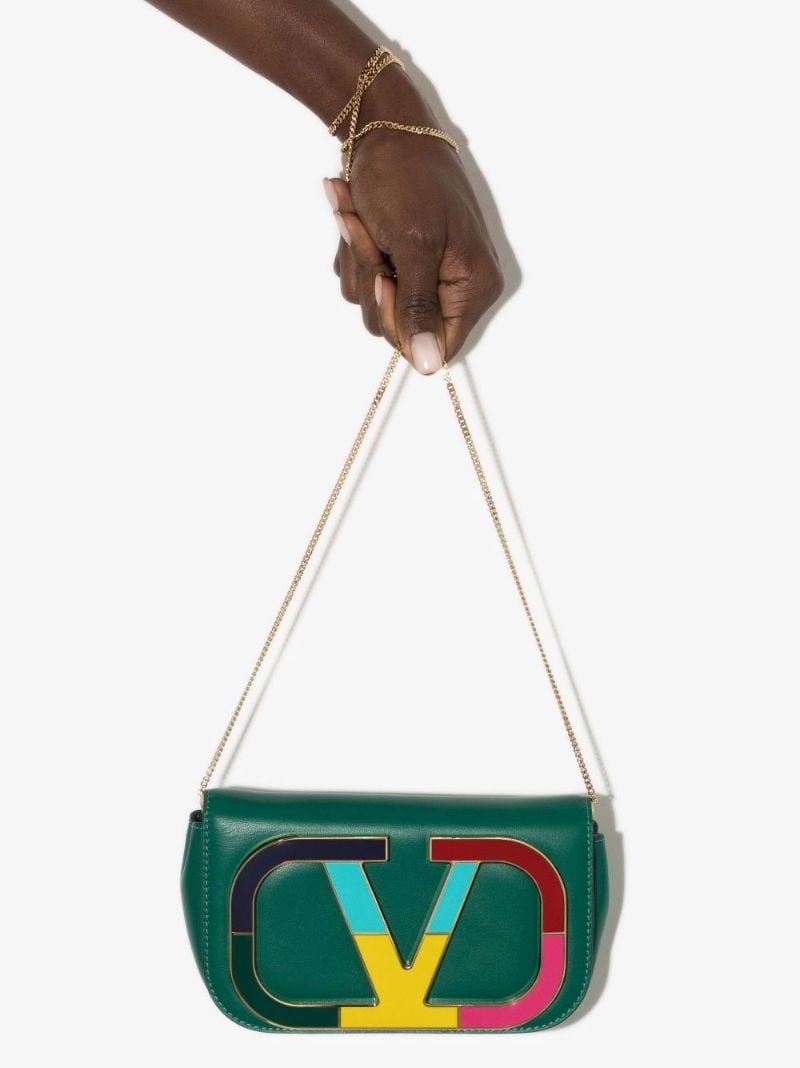 Green Vlogo Signature Leather Shoulder Bag