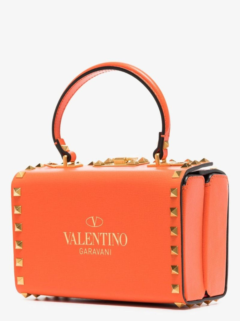 Orange Rockstud Mini Leather Box Bag