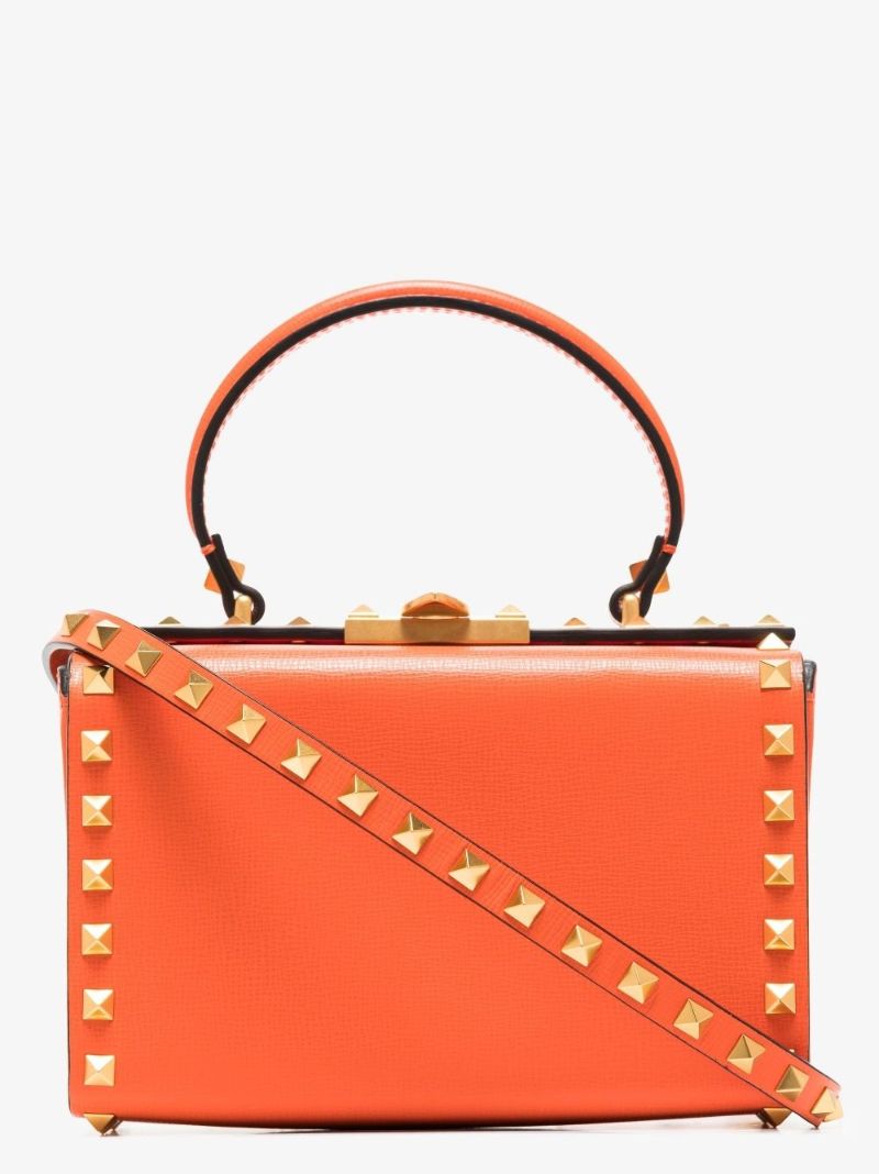 Orange Rockstud Mini Leather Box Bag