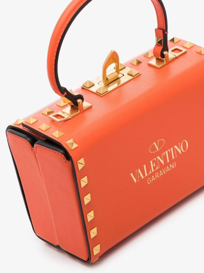 Orange Rockstud Mini Leather Box Bag