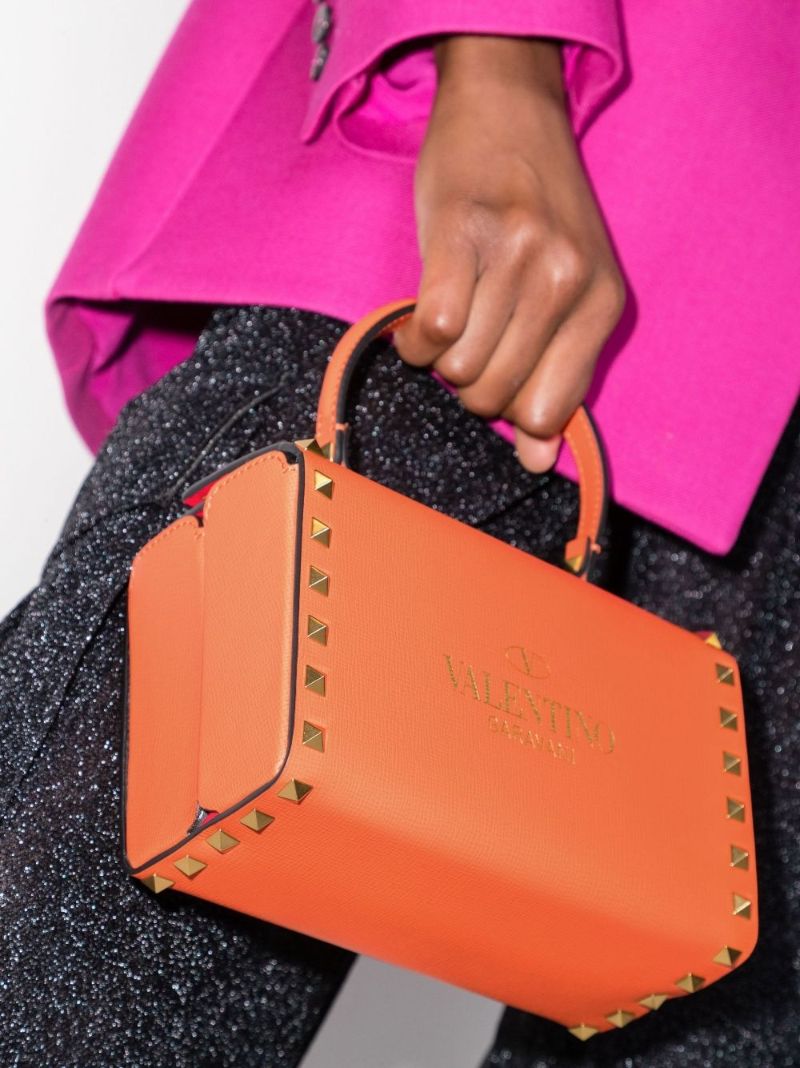 Orange Rockstud Mini Leather Box Bag
