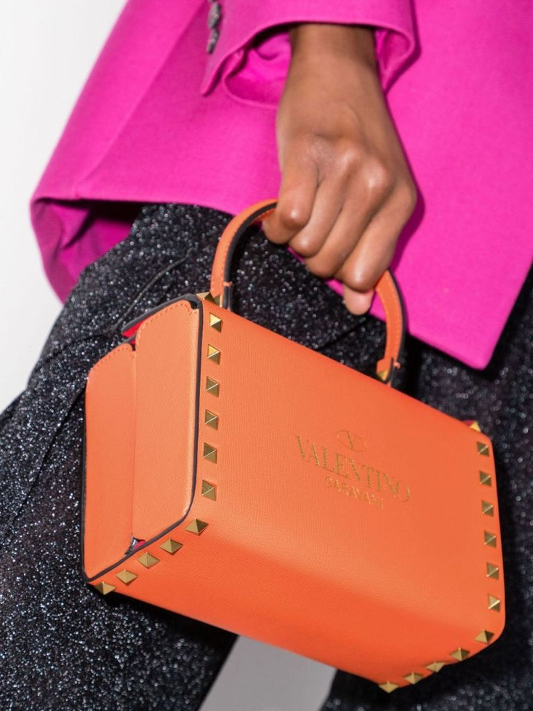 Orange Rockstud Mini Leather Box Bag