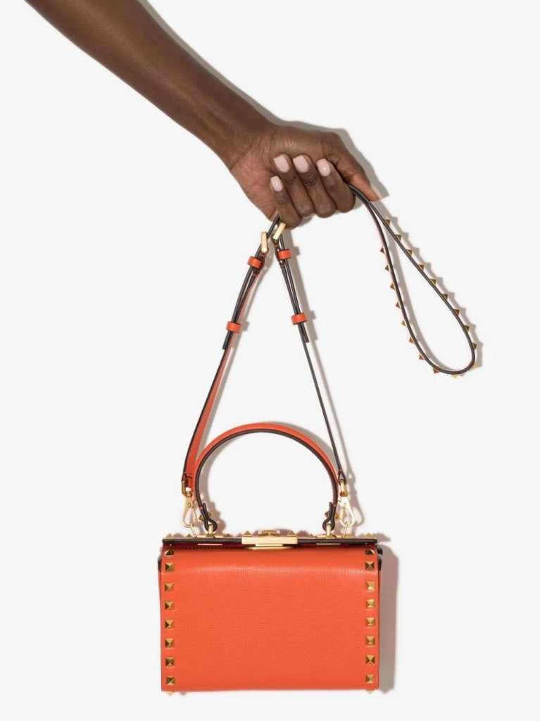 Orange Rockstud Mini Leather Box Bag