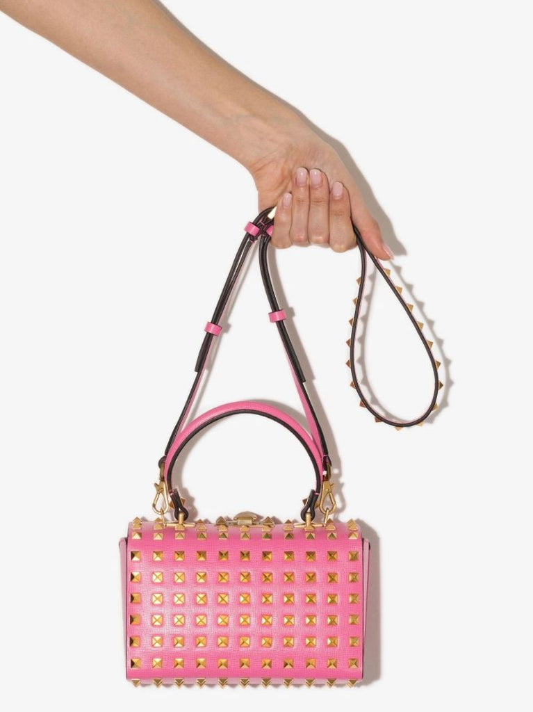 Pink Rockstud Mini Leather Tote Bag
