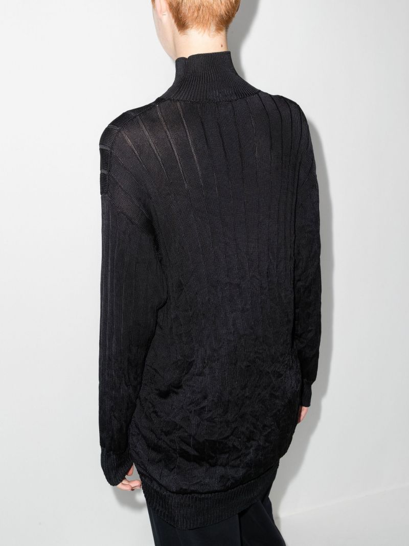 Black Ribbed Knit Turtleneck Silk Sweater