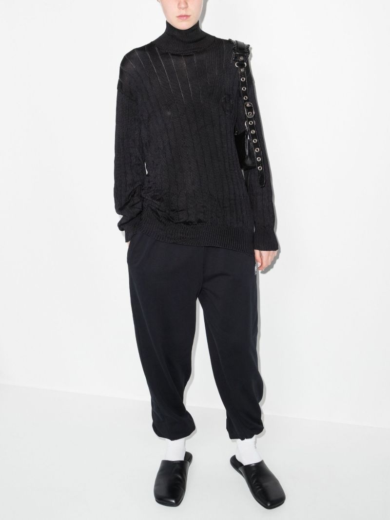 Black Ribbed Knit Turtleneck Silk Sweater