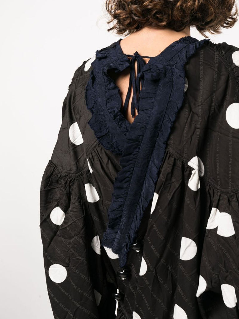 Black Crinkled Polka-dot Midi Dress
