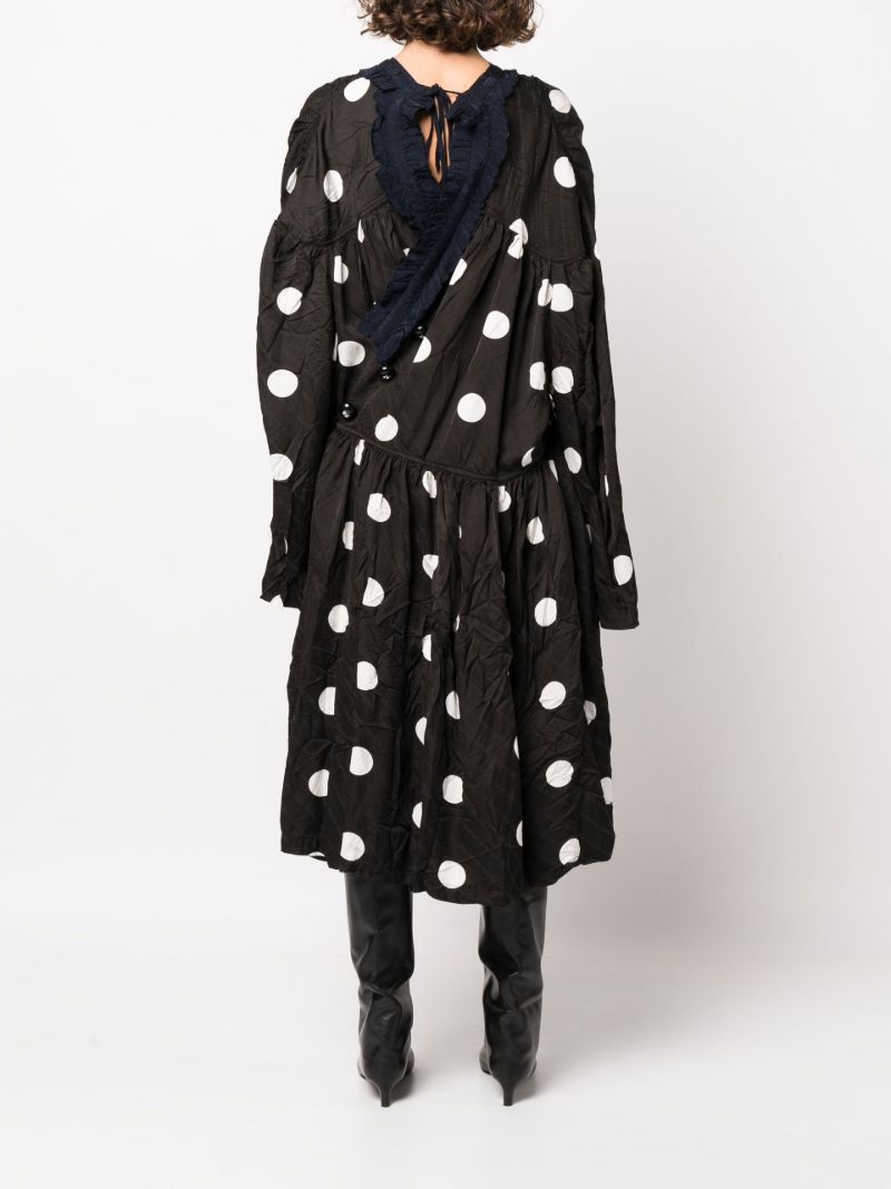 Black Crinkled Polka-dot Midi Dress